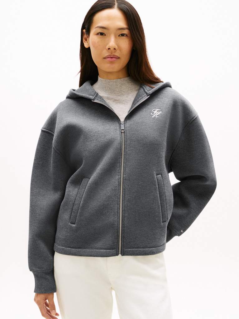 Grey Logo Embroidery Zip-Thru Hoody  Women