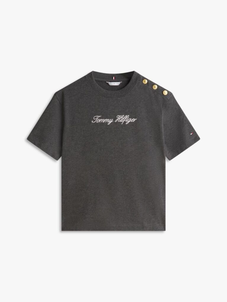 Γκρι Άνετο T-Shirt Mε Κεντημένο Λογότυπο Και Χρυσά Κουμπιά  Γυναίκες