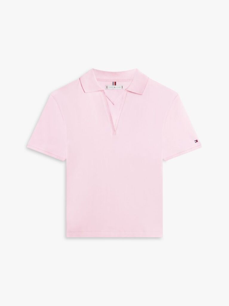 Pink Relaxed Fit Open Placket Pique Polo Shirt  Women