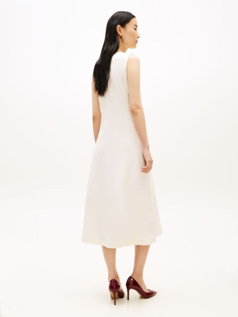 Beige Gold-Tone Button Sleeveless Midi Dress  Women