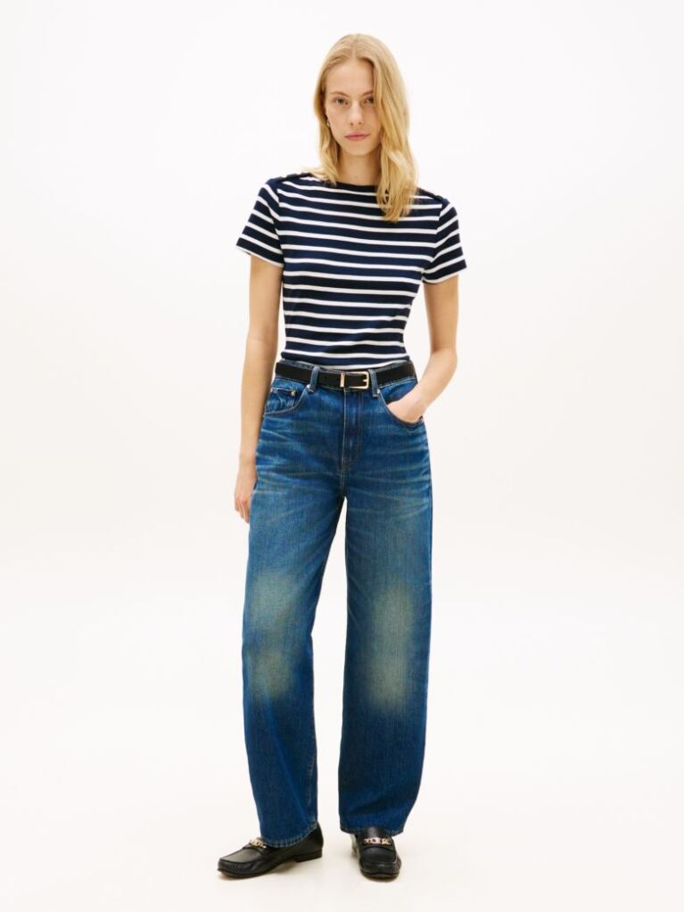 Multi Slim T-Shirt Με Χρυσά Κουμπιά Και Boat Λαιμόκοψη  Γυναίκες