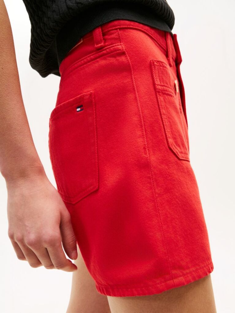 Κόκκινο Ψηλόμεσο Denim Σορτς Με Χρυσά Κουμπιά  Γυναίκες