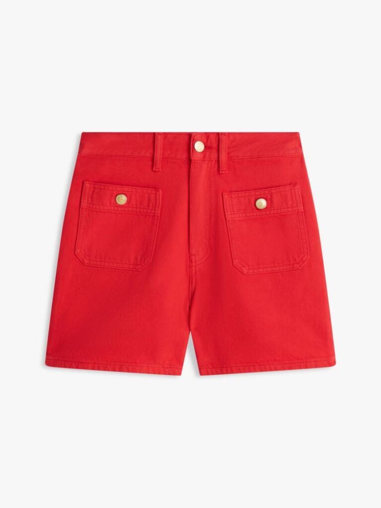 Κόκκινο Ψηλόμεσο Denim Σορτς Με Χρυσά Κουμπιά  Γυναίκες