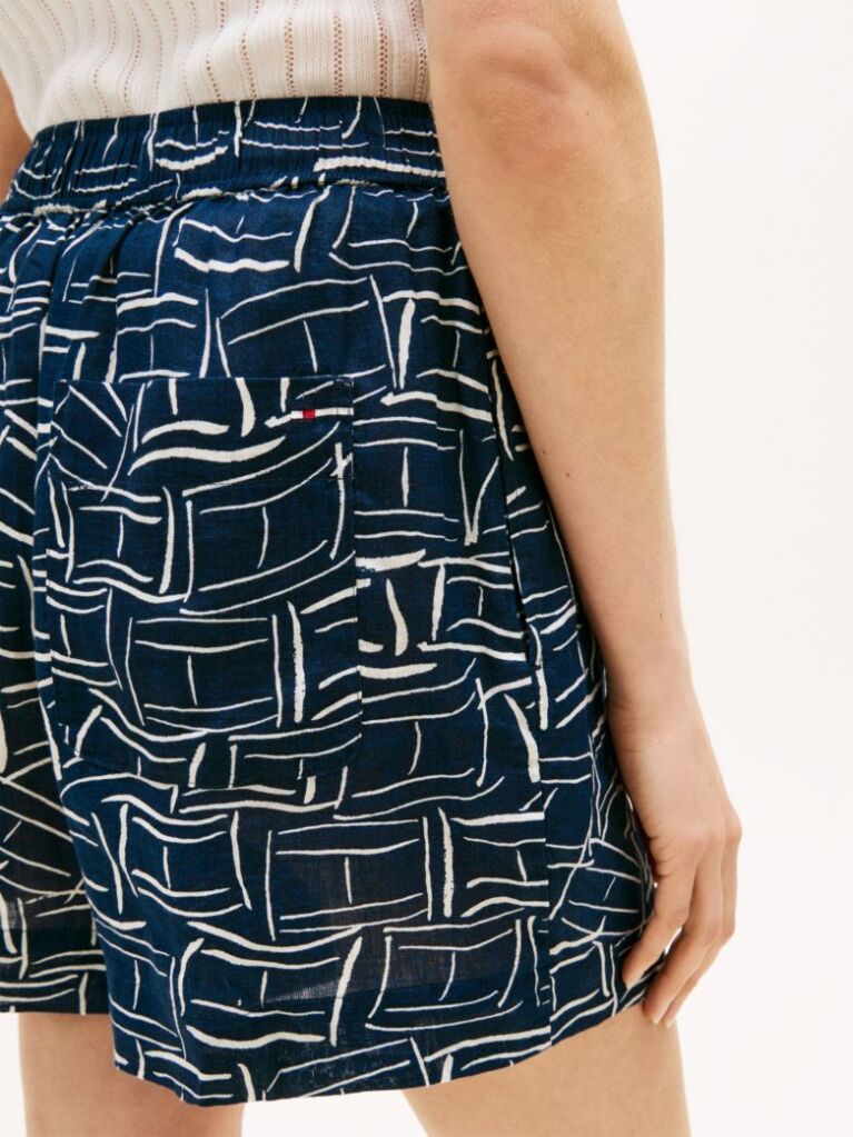 Multi Flag Embroidery Pure Linen Shorts  Women