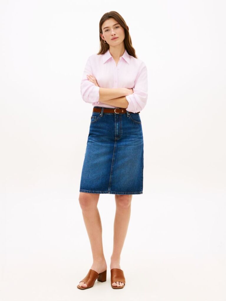 Μπλε Denim Φούστα Με Κανονική Μέση Και Ίσια Γραμμή  Γυναίκες