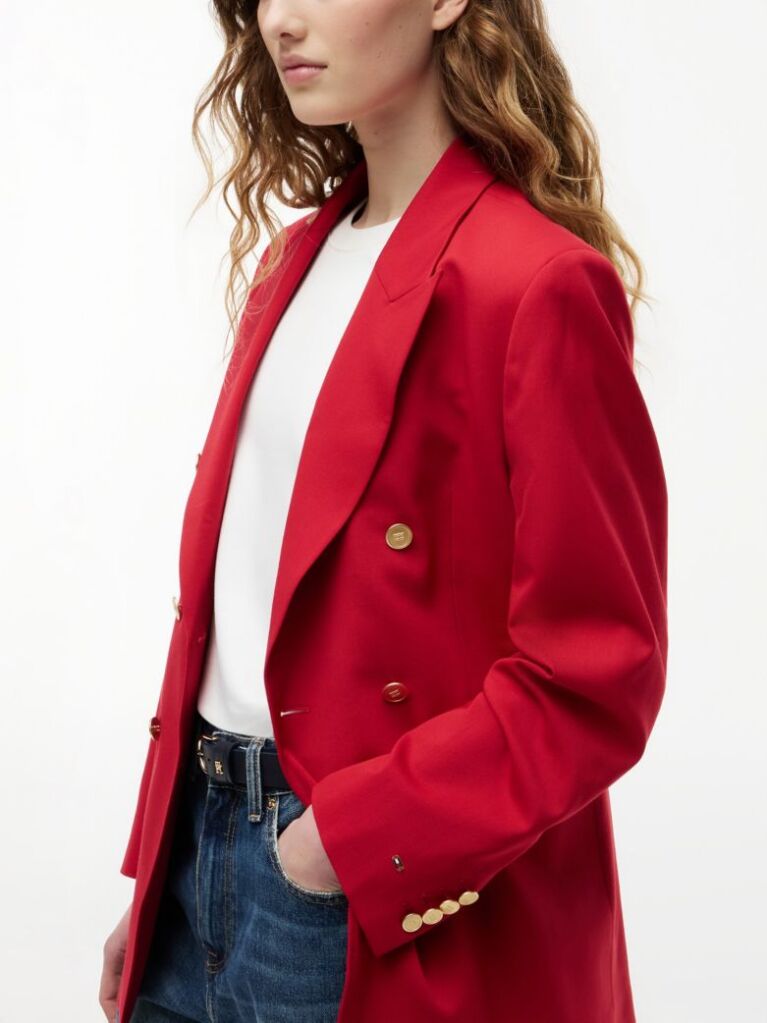 Κόκκινο Άνετο Blazer Με Διπλή Σειρά Κουμπιών Από Μάλλινο Μείγμα  Γυναίκες