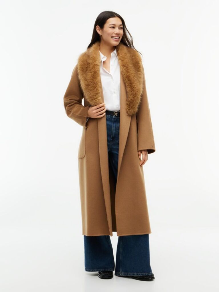 Brown Shawl Collar Wool Blend Relaxed Coat  Women