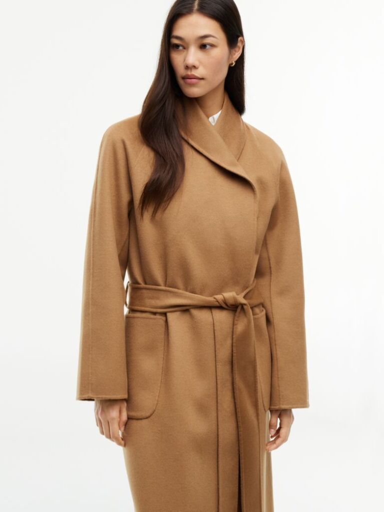 Brown Shawl Collar Wool Blend Relaxed Coat  Women