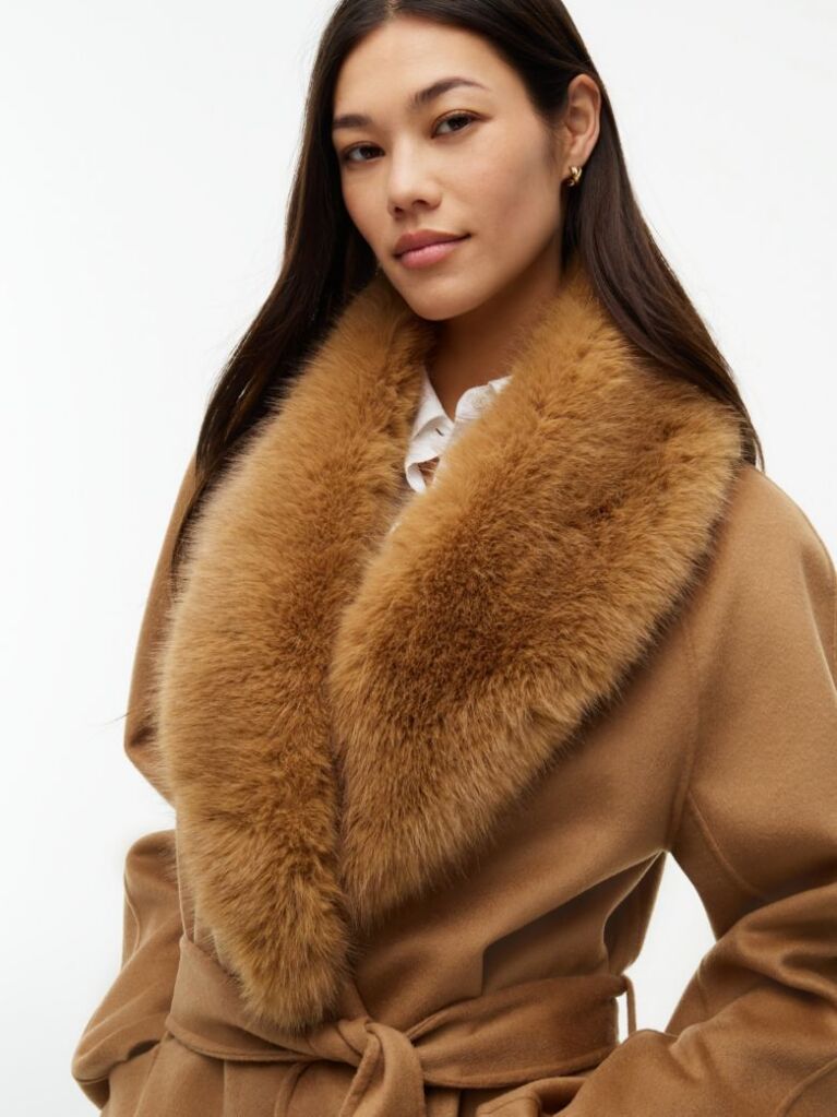Brown Shawl Collar Wool Blend Relaxed Coat  Women