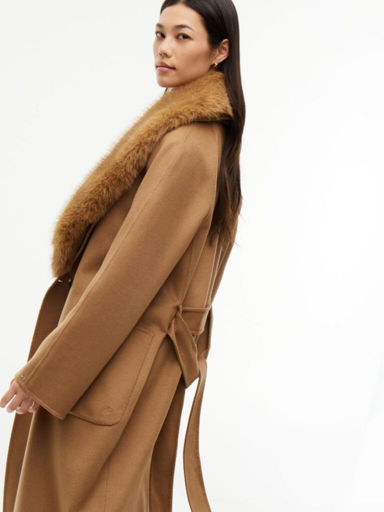 Brown Shawl Collar Wool Blend Relaxed Coat  Women