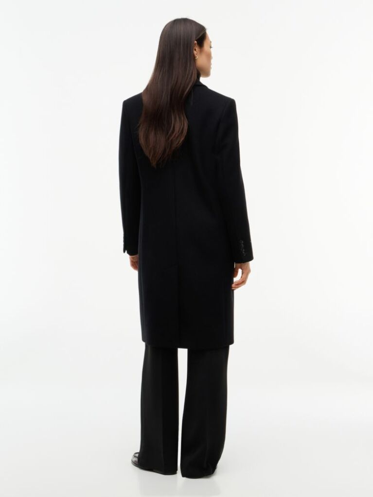 Black Manteco Wool Blend Slim Single Breasted Coat  Women