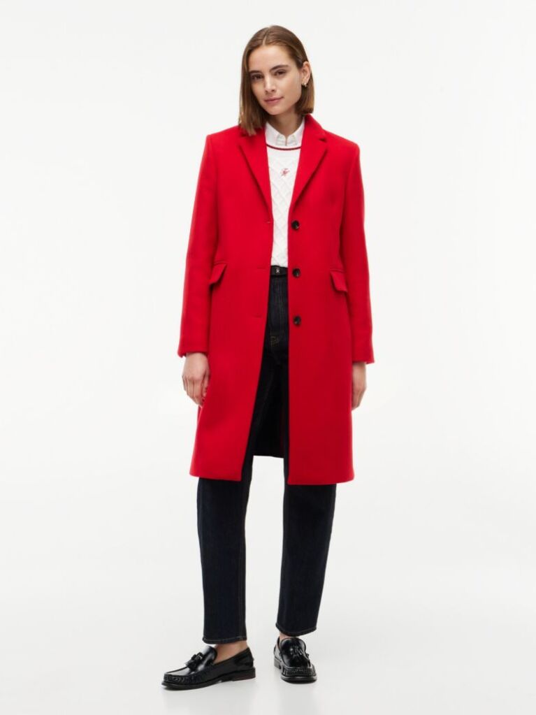 Red Manteco Wool Blend Slim Single Breasted Coat  Women