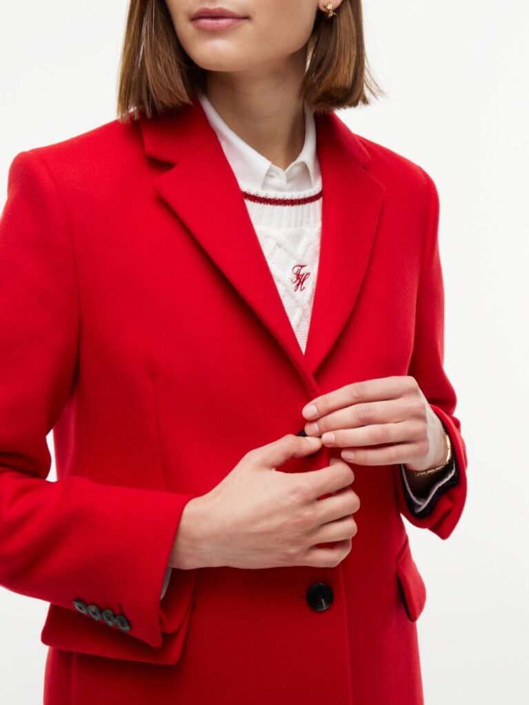 Red Manteco Wool Blend Slim Single Breasted Coat  Women