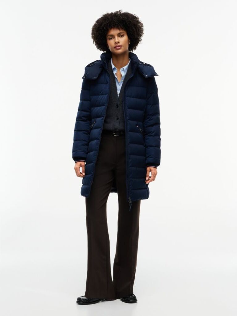 Blue Slim Down Hooded Coat  Women