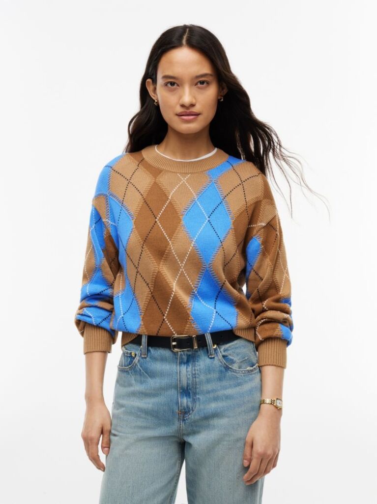 Multi Argyle Relaxed Crew Neck Jumper  Women