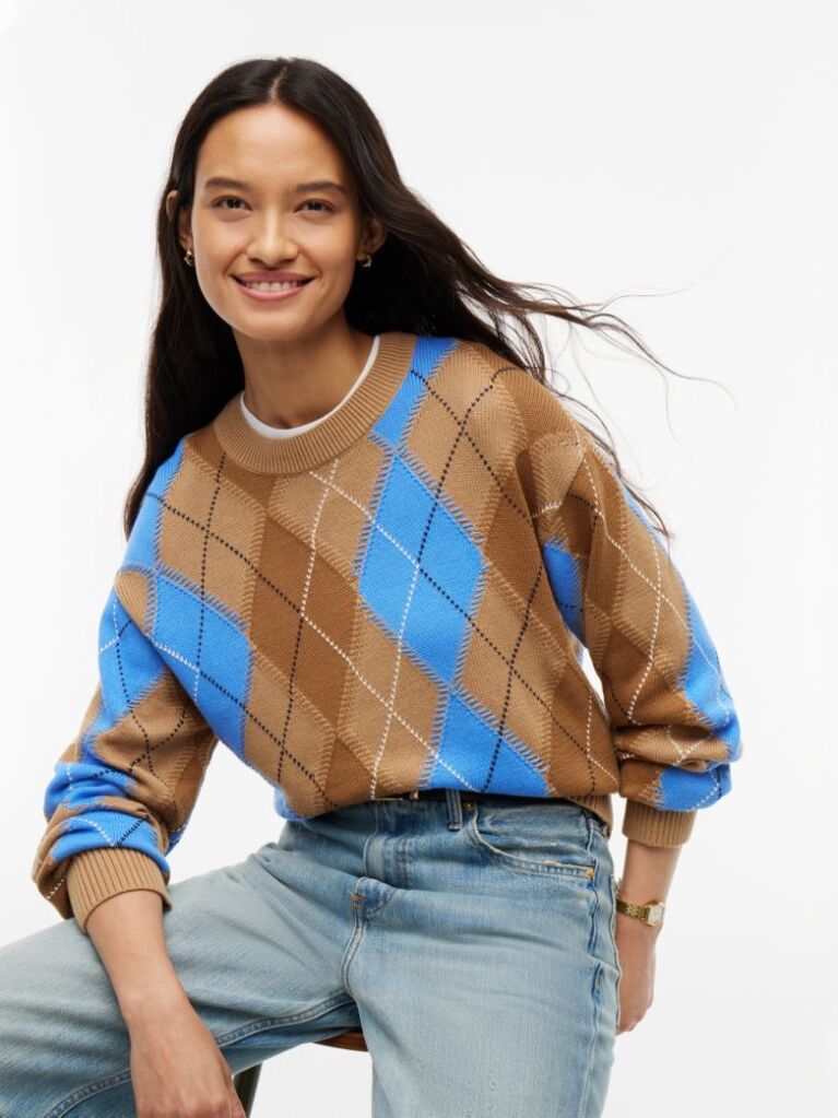 Multi Argyle Relaxed Crew Neck Jumper  Women