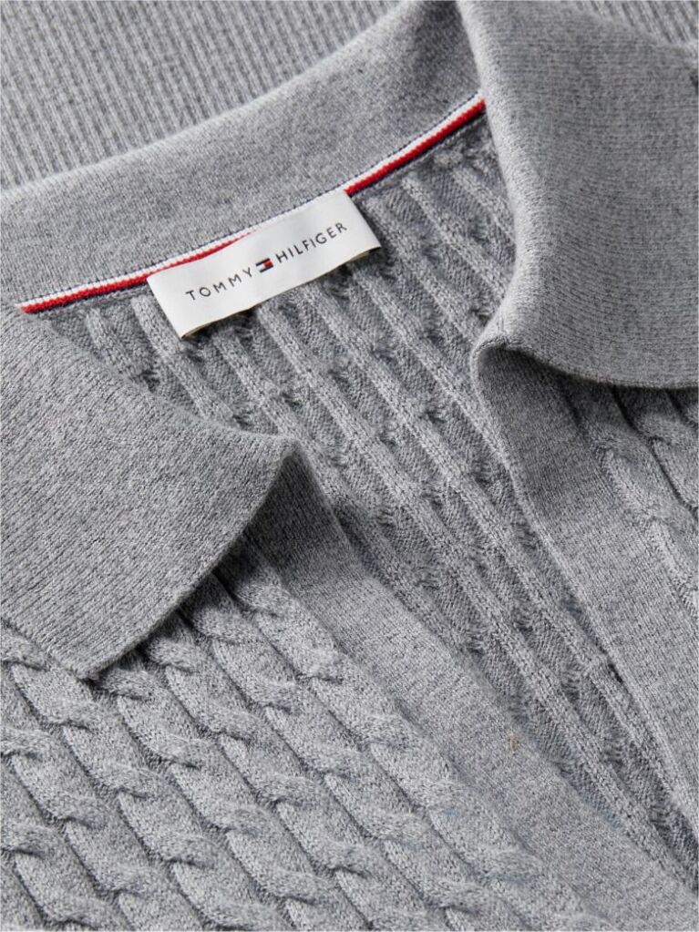 Grey Cable Knit Short Sleeve Polo Jumper  Women