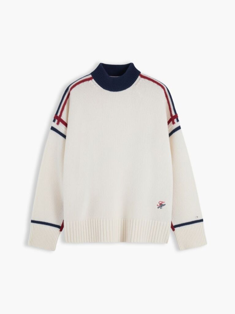 Beige Pure Wool Oversized Mock Neck Jumper  Women