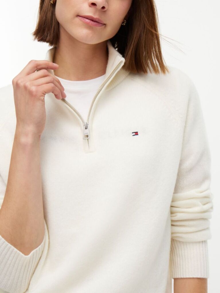 Beige Pure Wool Relaxed Quarter-Zip Jumper  Women