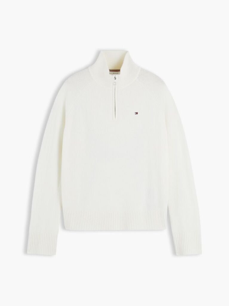 Beige Pure Wool Relaxed Quarter-Zip Jumper  Women