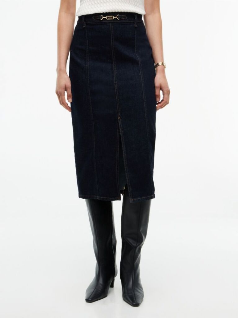 Blue Horsebit Slim Denim Midi Skirt  Women