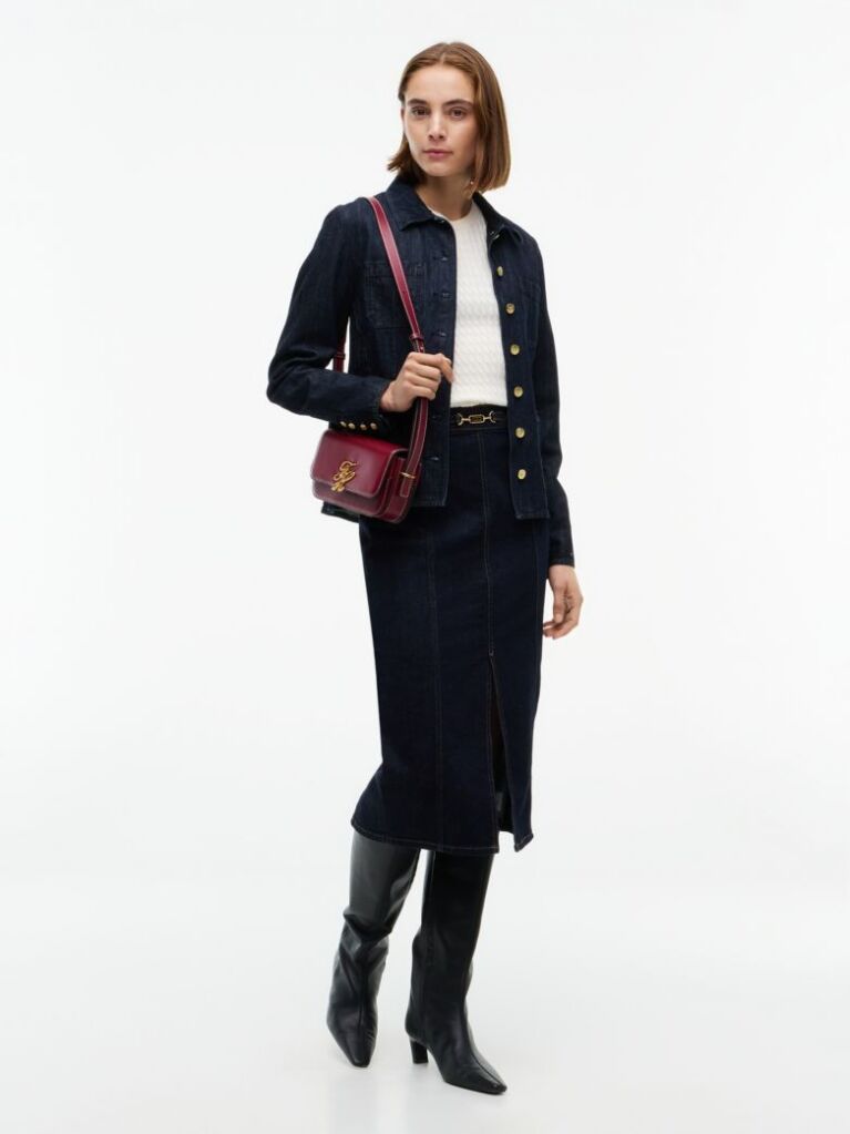 Blue Horsebit Slim Denim Midi Skirt  Women