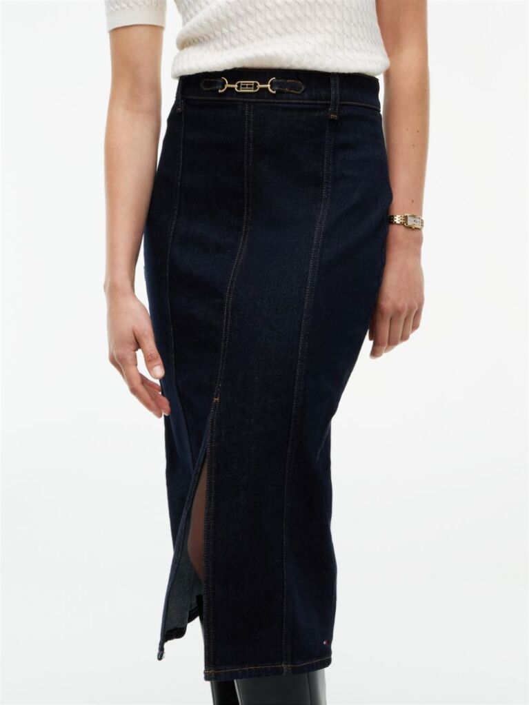 Blue Horsebit Slim Denim Midi Skirt  Women
