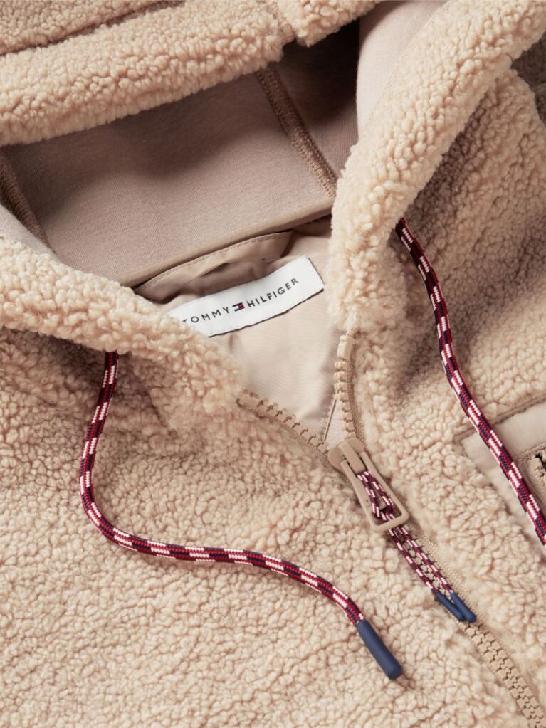 Beige Teddy Fleece Zip-Thru Relaxed Hooded Jacket  Women