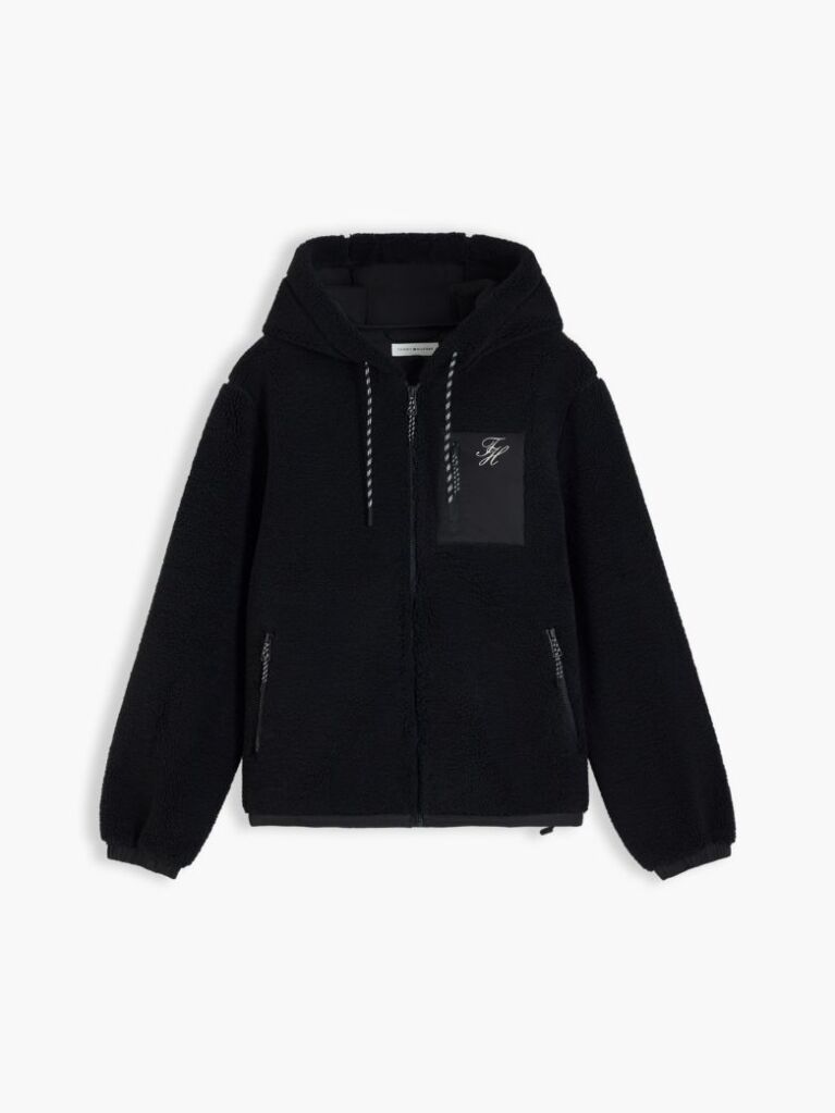Black Teddy Fleece Zip-Thru Relaxed Hooded Jacket  Women