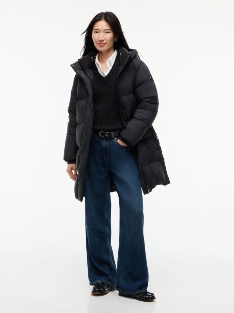 Black Water Repellent Down Hooded Coat  Women