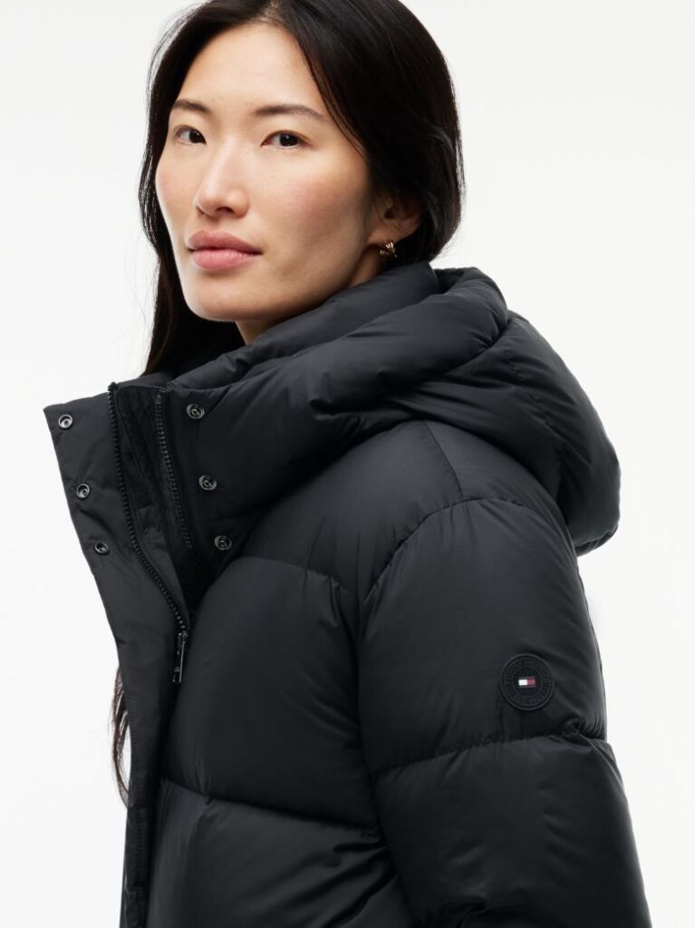 Black Water Repellent Down Hooded Coat  Women