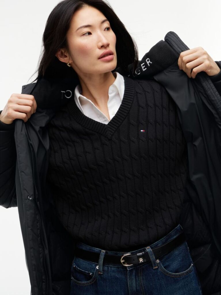 Black Water Repellent Down Hooded Coat  Women
