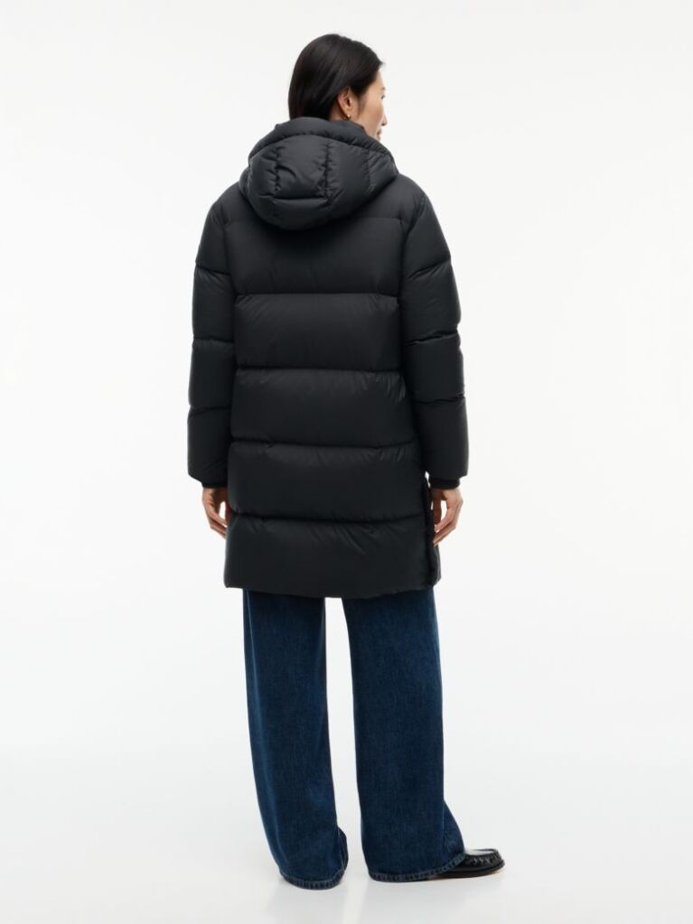 Black Water Repellent Down Hooded Coat  Women