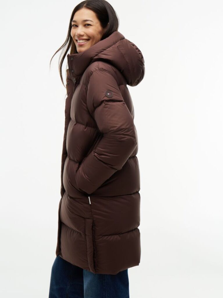 Brown Water Repellent Down Hooded Coat  Women
