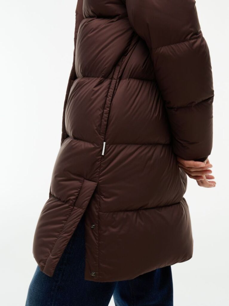 Brown Water Repellent Down Hooded Coat  Women