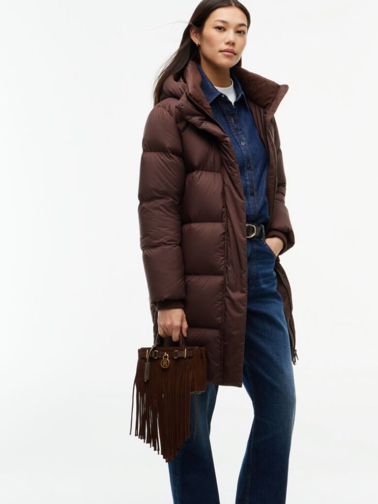 Brown Water Repellent Down Hooded Coat  Women