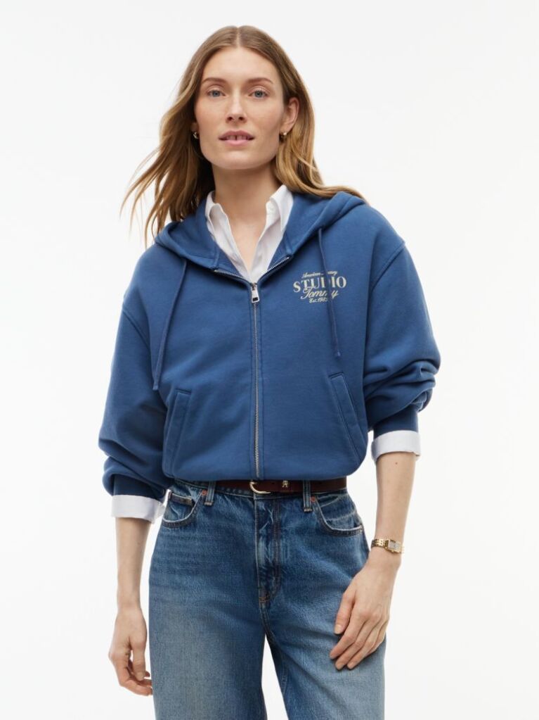 Μπλε Oversized Hoody Με Φερμουάρ Και Λογότυπο  Γυναίκες