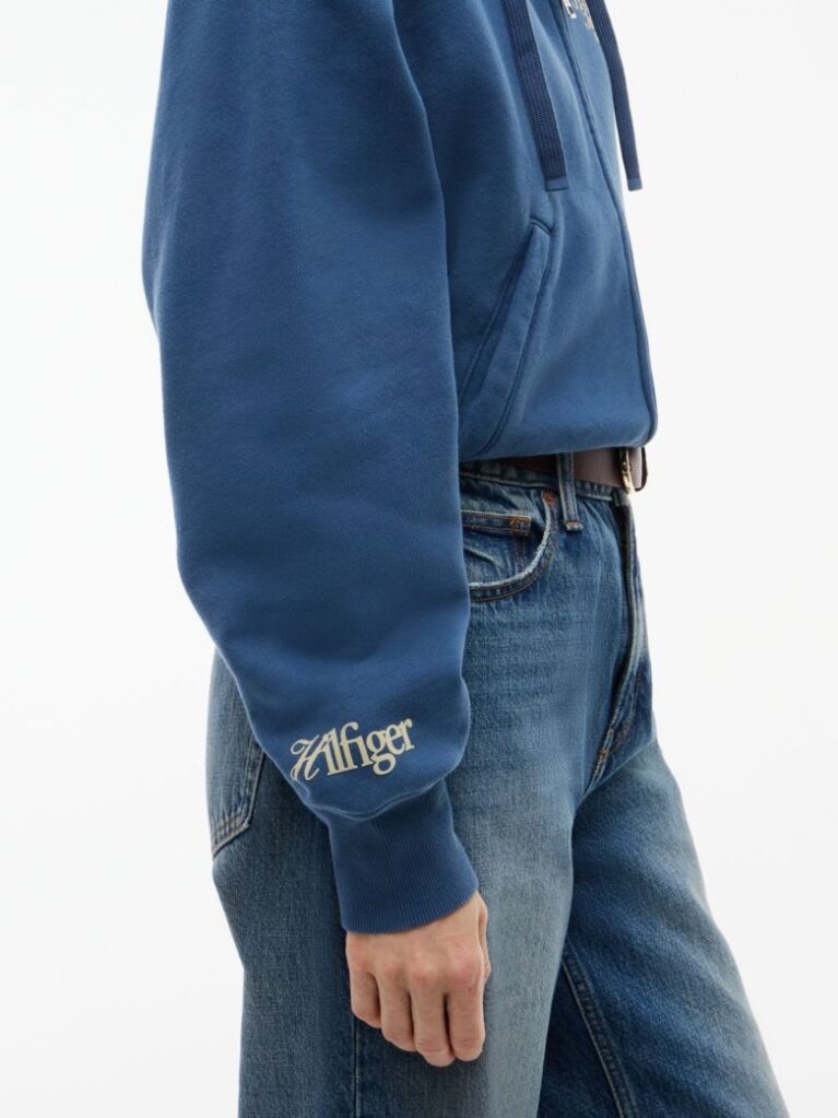 Μπλε Oversized Hoody Με Φερμουάρ Και Λογότυπο  Γυναίκες