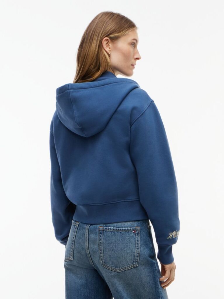 Μπλε Oversized Hoody Με Φερμουάρ Και Λογότυπο  Γυναίκες