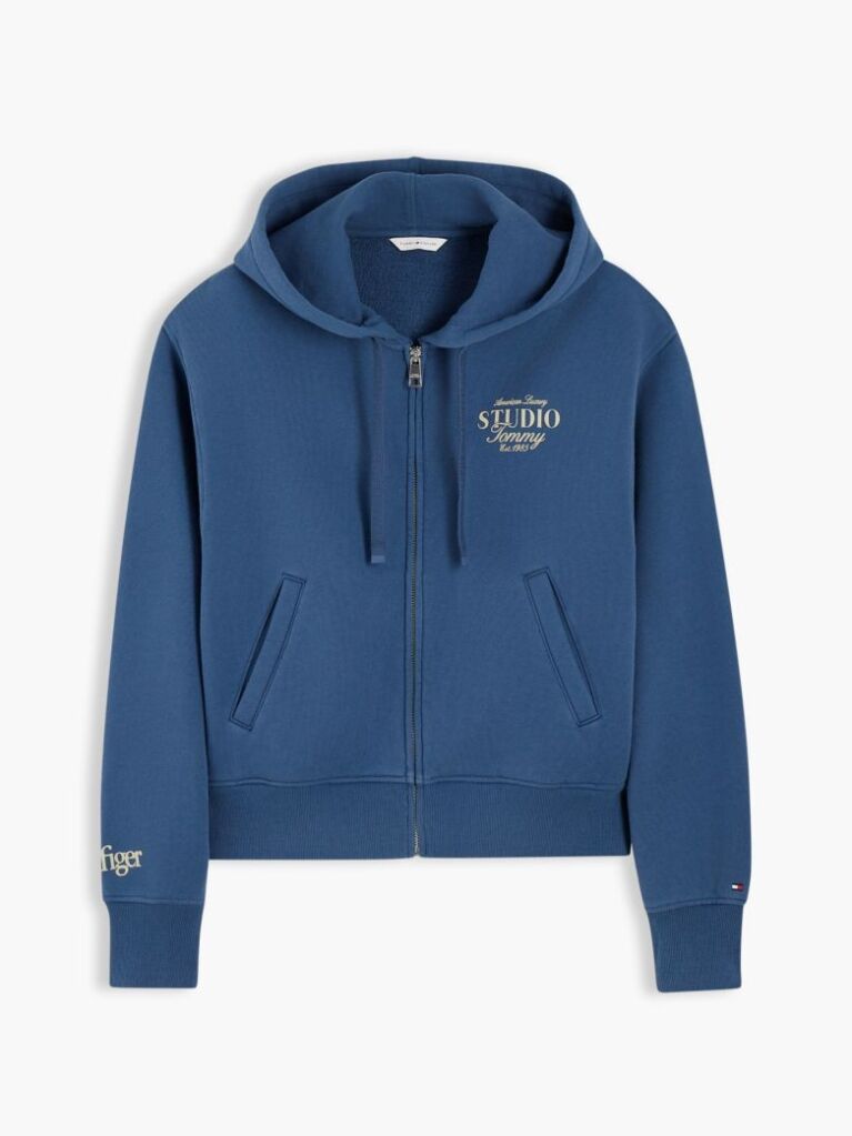 Μπλε Oversized Hoody Με Φερμουάρ Και Λογότυπο  Γυναίκες