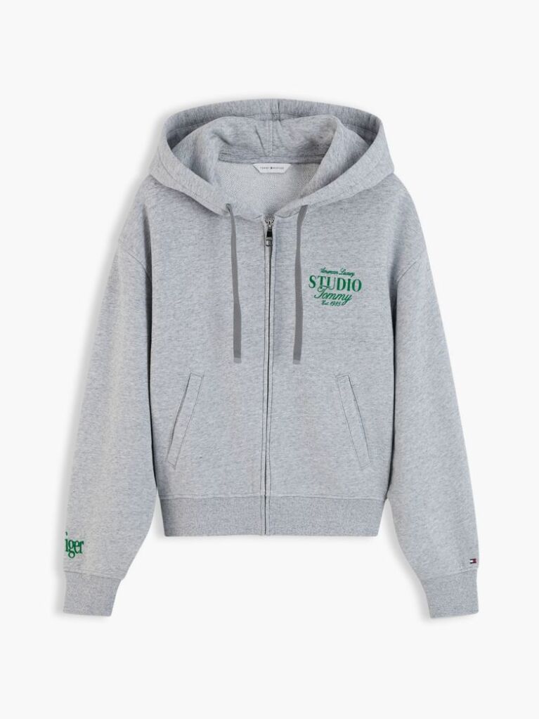 Γκρι Oversized Hoody Με Φερμουάρ Και Λογότυπο  Γυναίκες