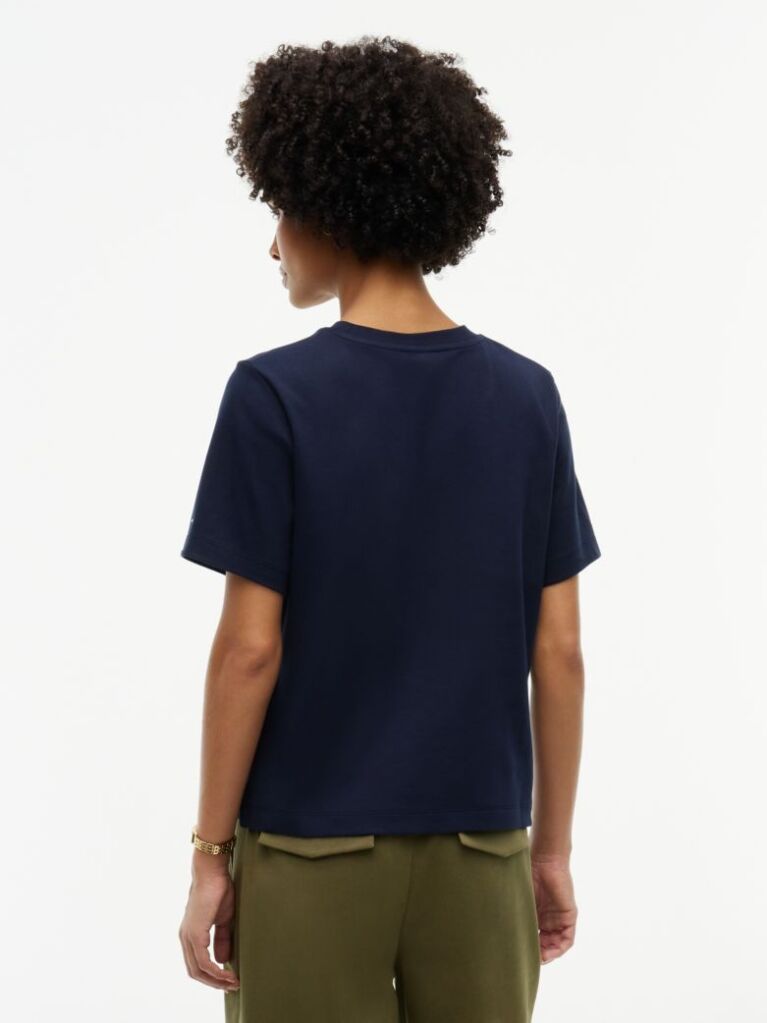 Μπλε T-Shirt Με Κλασική Λαιμόκοψη Και Κεντητό Λογότυπο  Γυναίκες