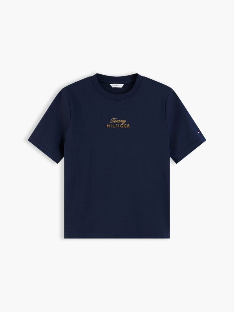 Μπλε T-Shirt Με Κλασική Λαιμόκοψη Και Κεντητό Λογότυπο  Γυναίκες