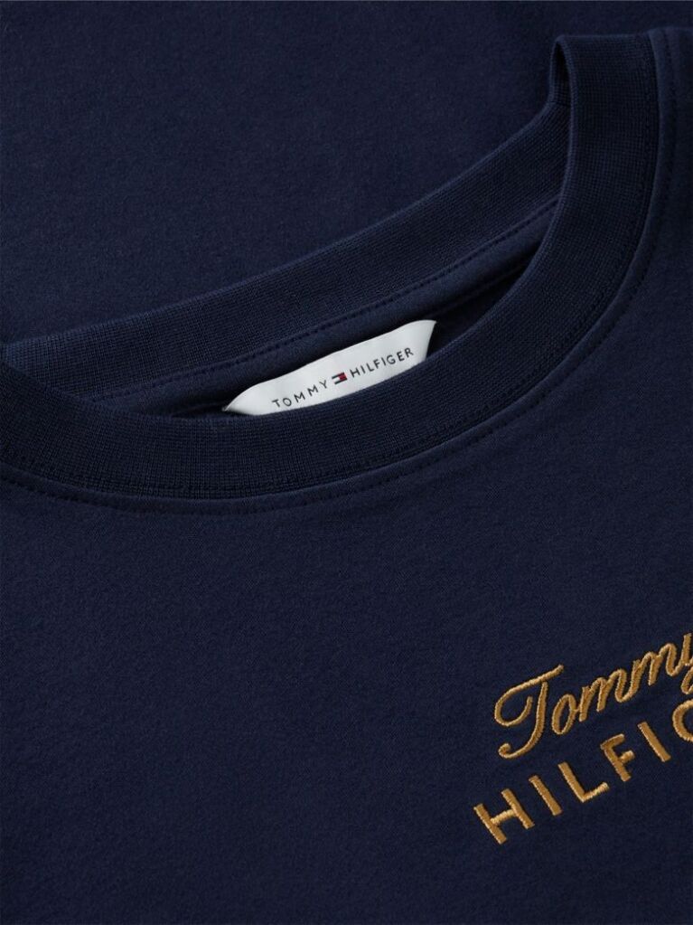Μπλε T-Shirt Με Κλασική Λαιμόκοψη Και Κεντητό Λογότυπο  Γυναίκες