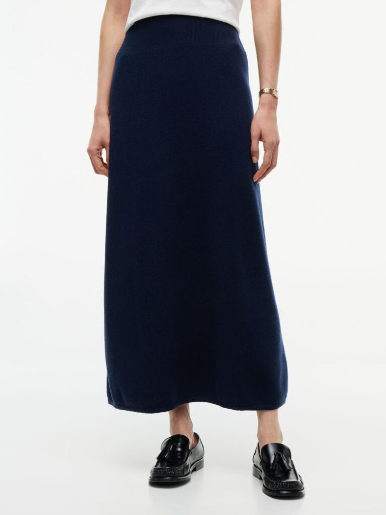 Blue Pure Wool Jersey Straight Midi Skirt  Women