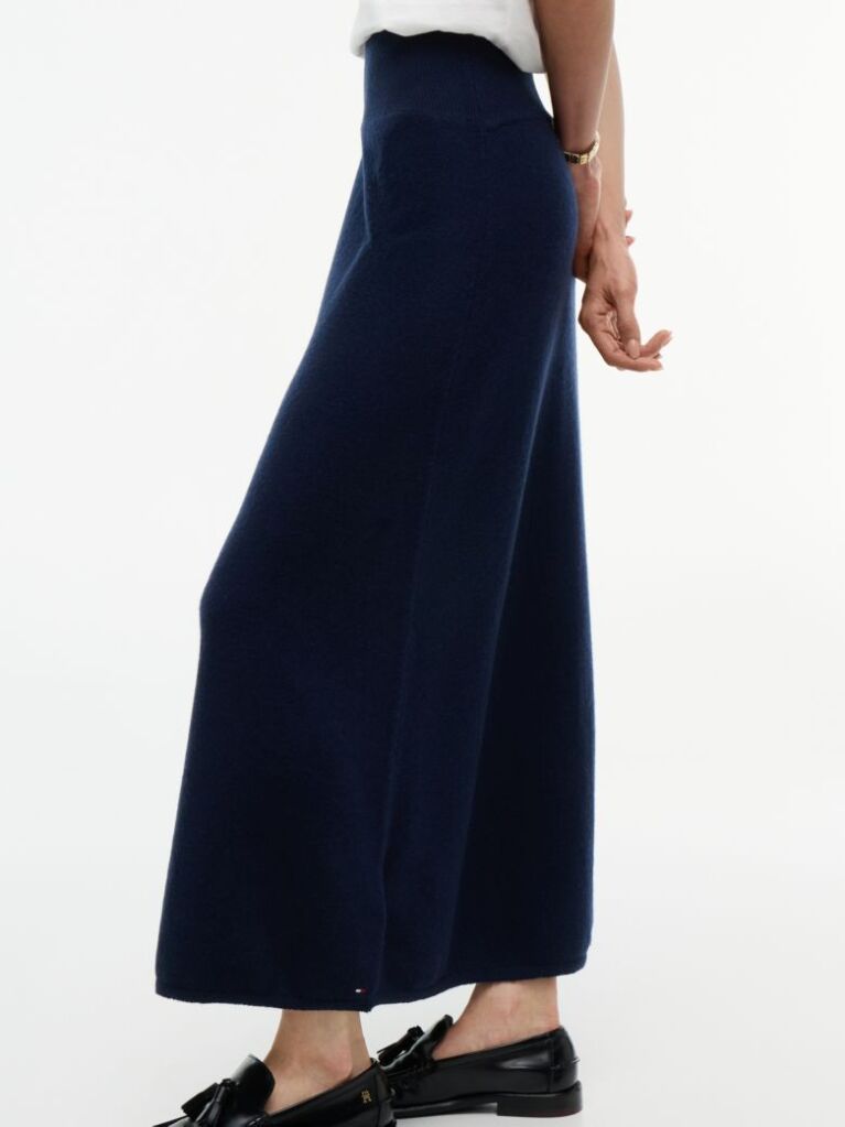 Blue Pure Wool Jersey Straight Midi Skirt  Women