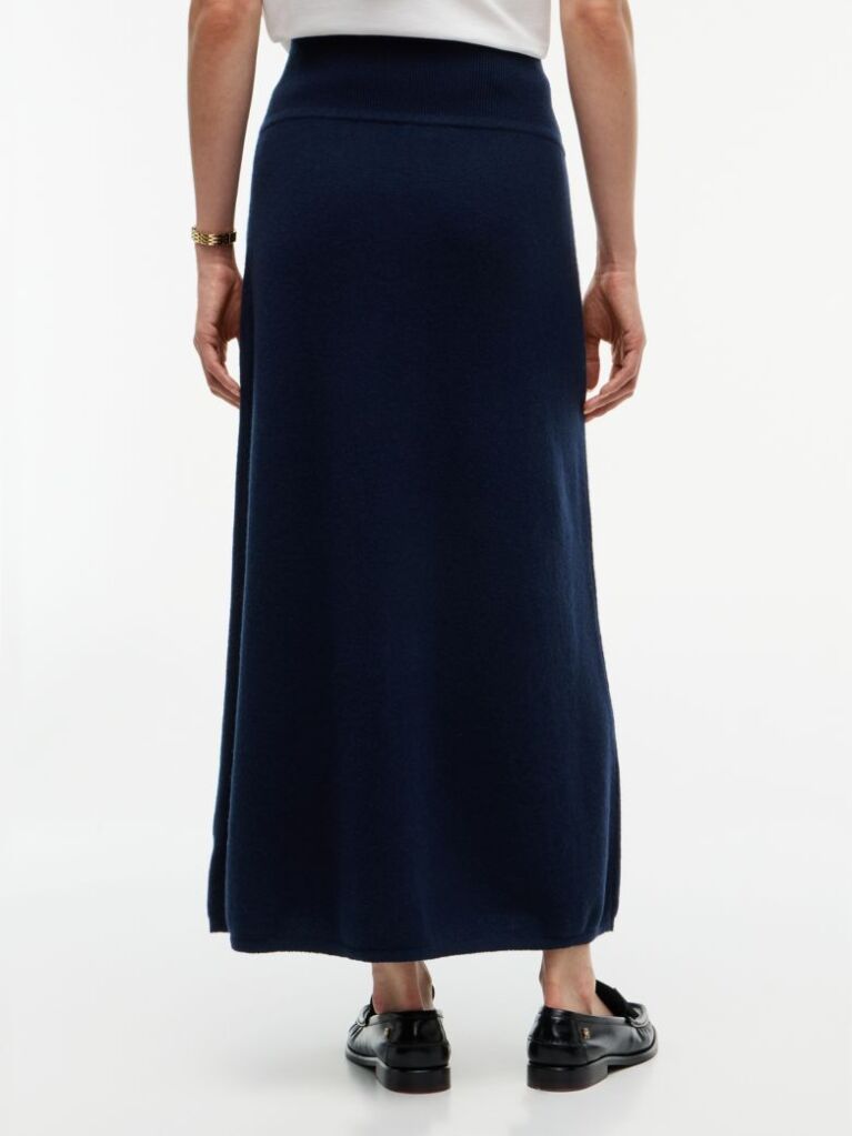 Blue Pure Wool Jersey Straight Midi Skirt  Women