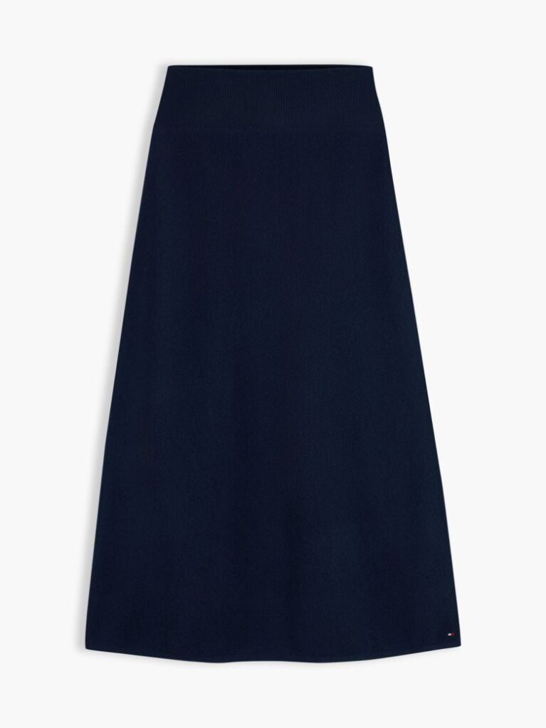 Blue Pure Wool Jersey Straight Midi Skirt  Women