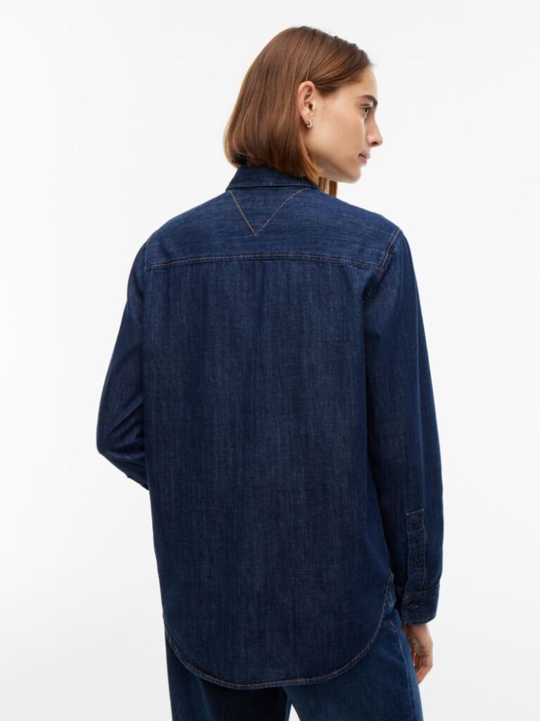 Blue Relaxed Fit Logo Embroidery Denim Shirt  Women