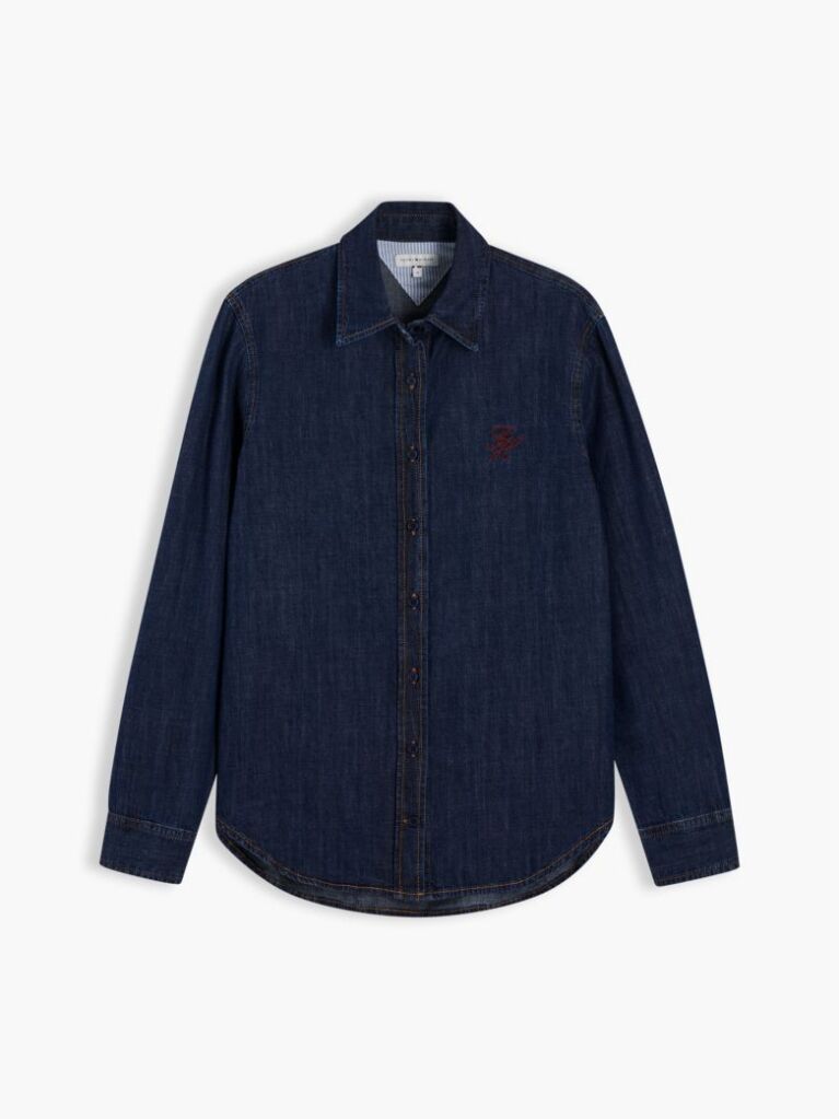 Blue Relaxed Fit Logo Embroidery Denim Shirt  Women
